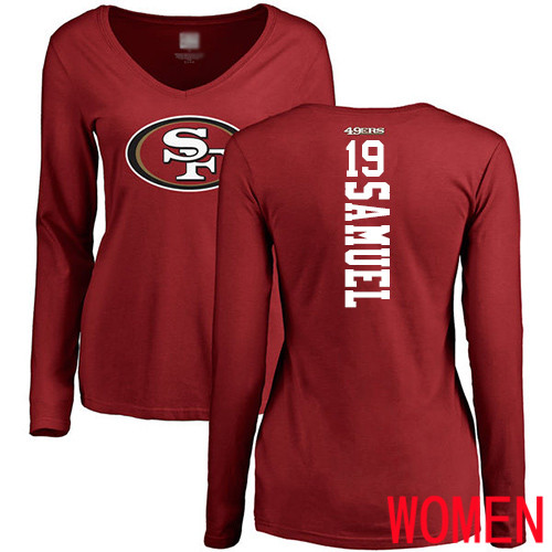 San Francisco 49ers Red Women Deebo Samuel Backer #19 Long Sleeve NFL T Shirt->nfl t-shirts->Sports Accessory